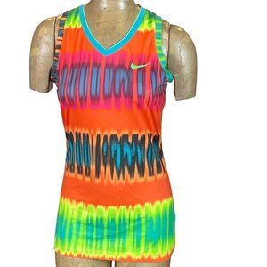 Nike Pro Dri-Fit V-Neck Tank Top Neon Tie Dye Women's M #319J